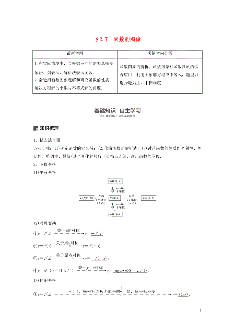 高考数学大一轮复习第二章函数概念与基本初等函数Ⅰ2.7函数的图像学案理北师大版05_第1页