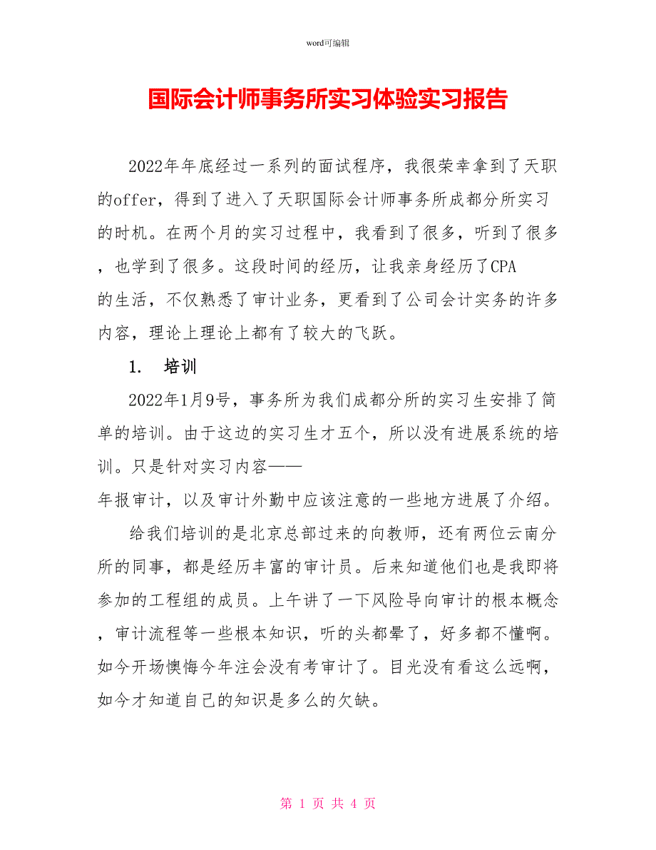 国际会计师事务所实习体验实习报告_第1页