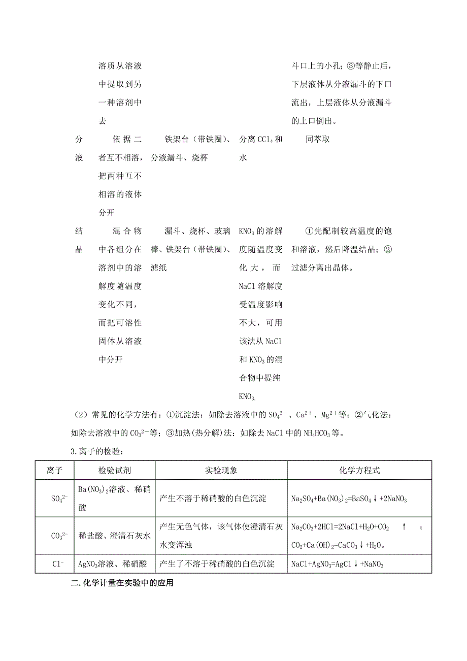 人教新课标版高一必修1第一章实验化学期末知识梳理_第2页