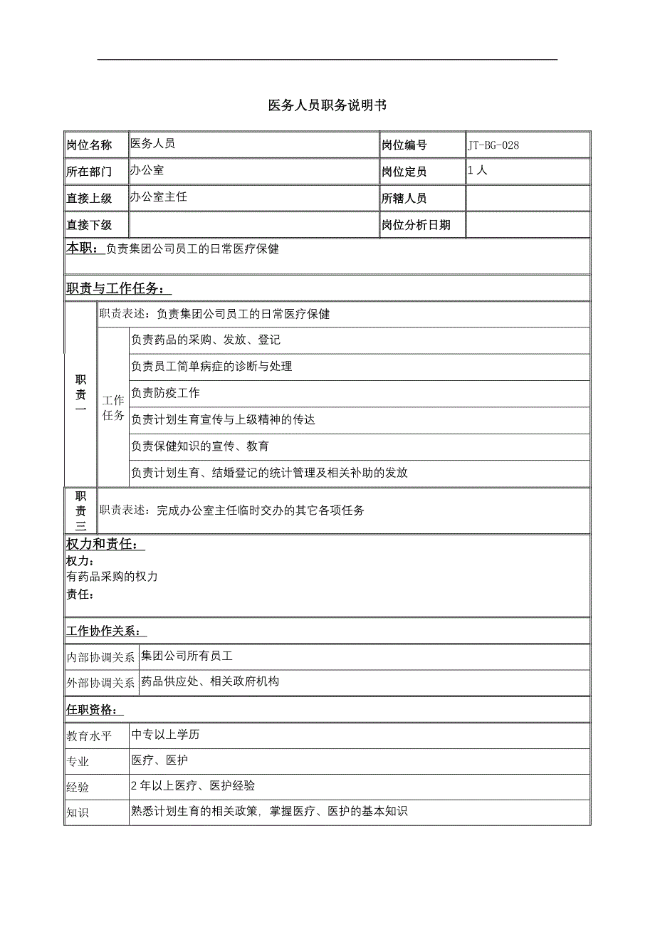 医务人员岗位说明书_第1页