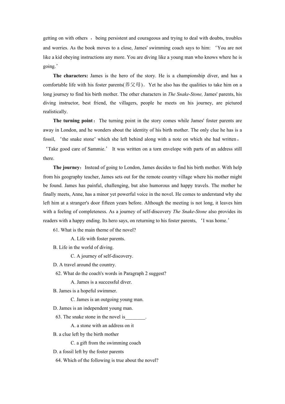 海南乐东2014届高考英语二轮复习阅读与短文改错基本素质训练33.doc_第5页