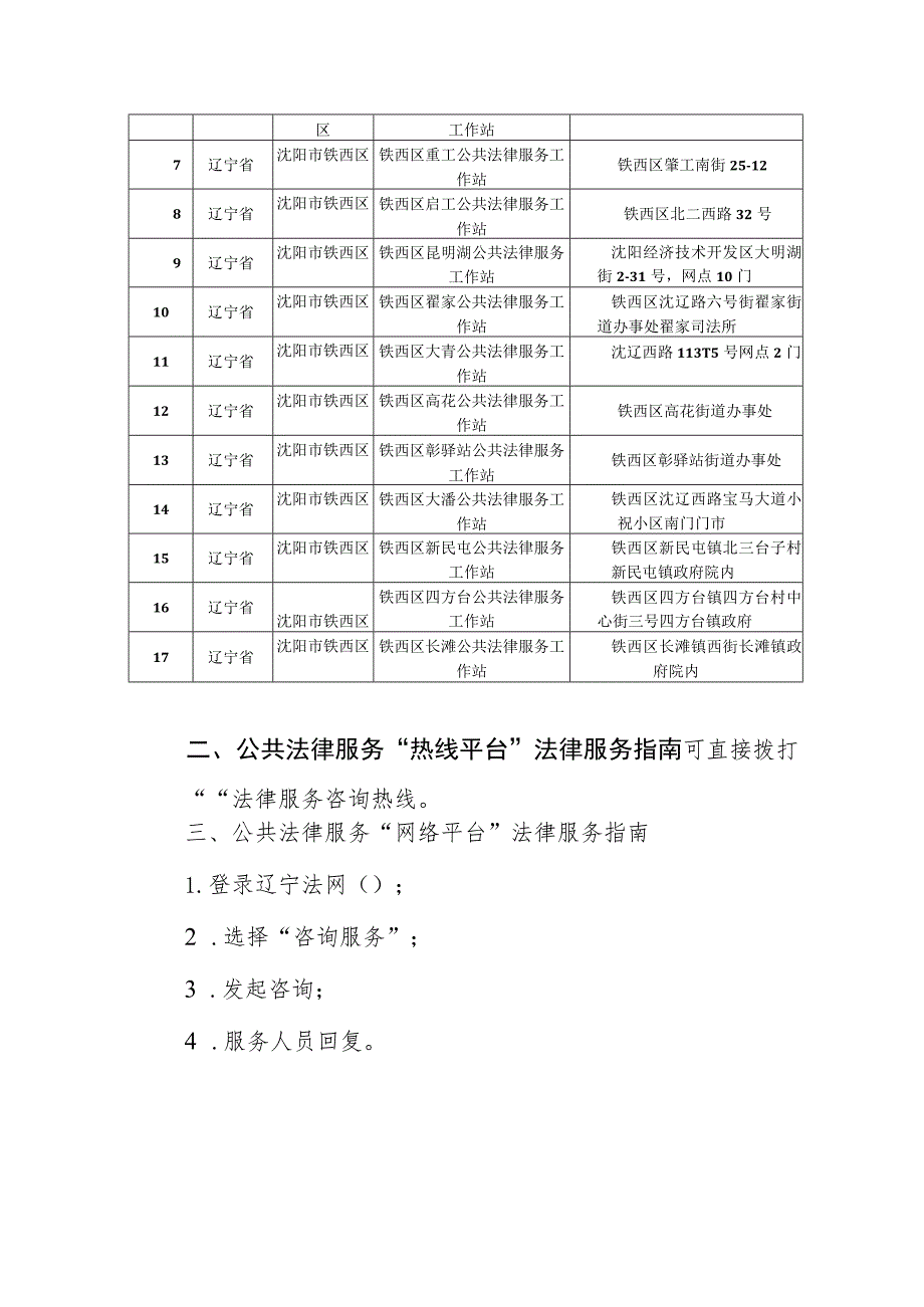 铁西区公共法律服务实体、热线、网络平台法律咨询服务指南_第3页