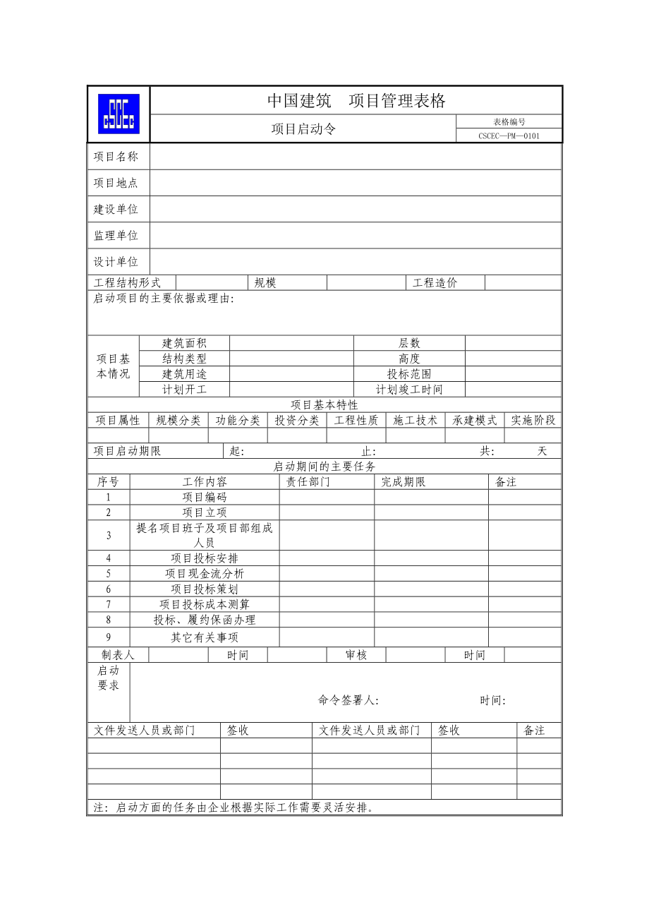 中国建筑项目管理表格_第1页