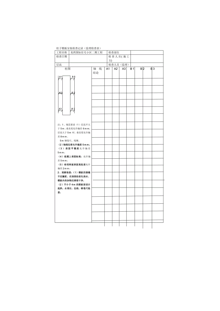 柱子模板安装检查记录_第1页