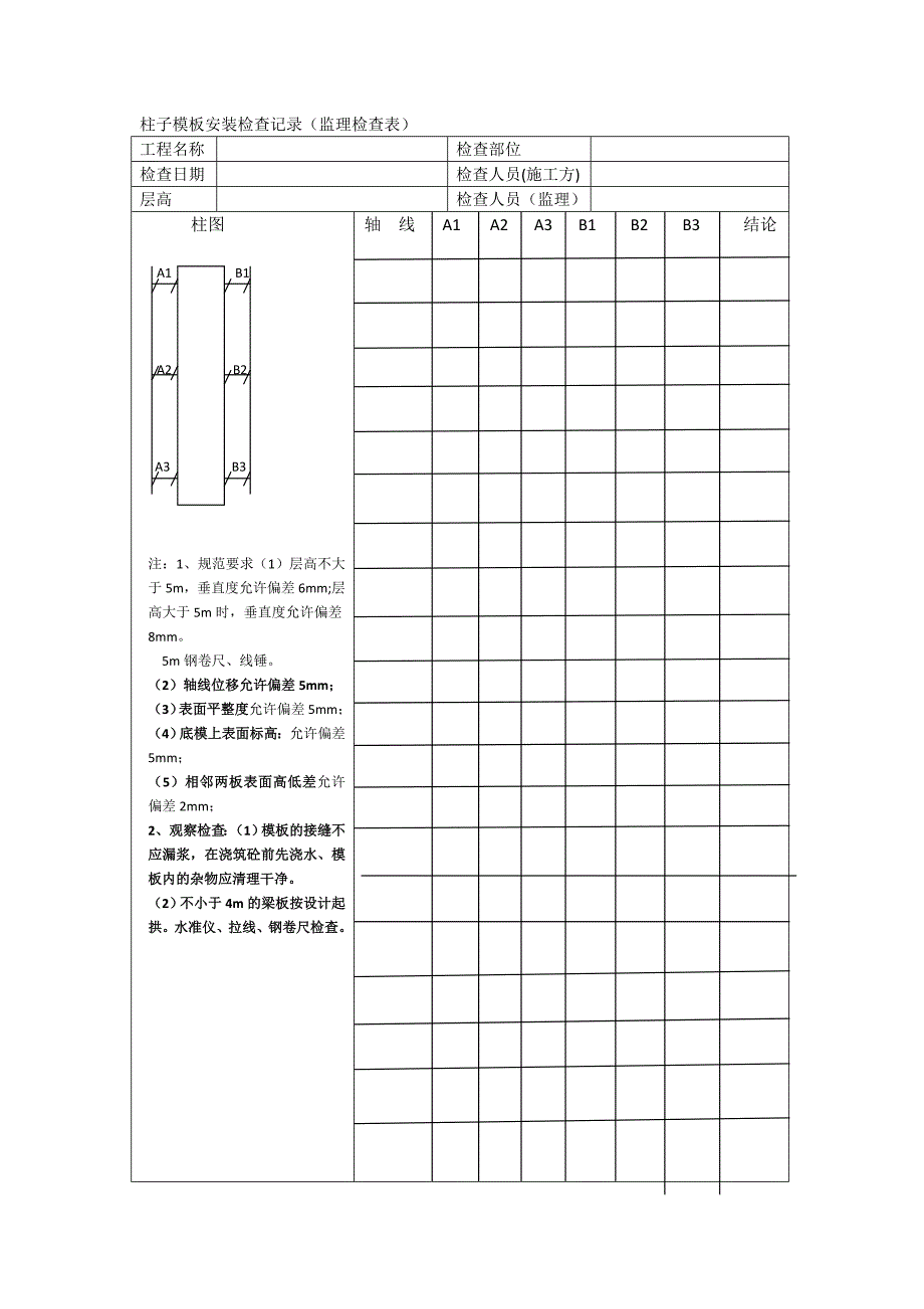 柱子模板安装检查记录_第3页