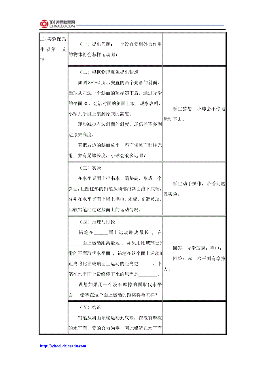 人教新课标版教材初中八下8.1牛顿第一定律教案3_第2页