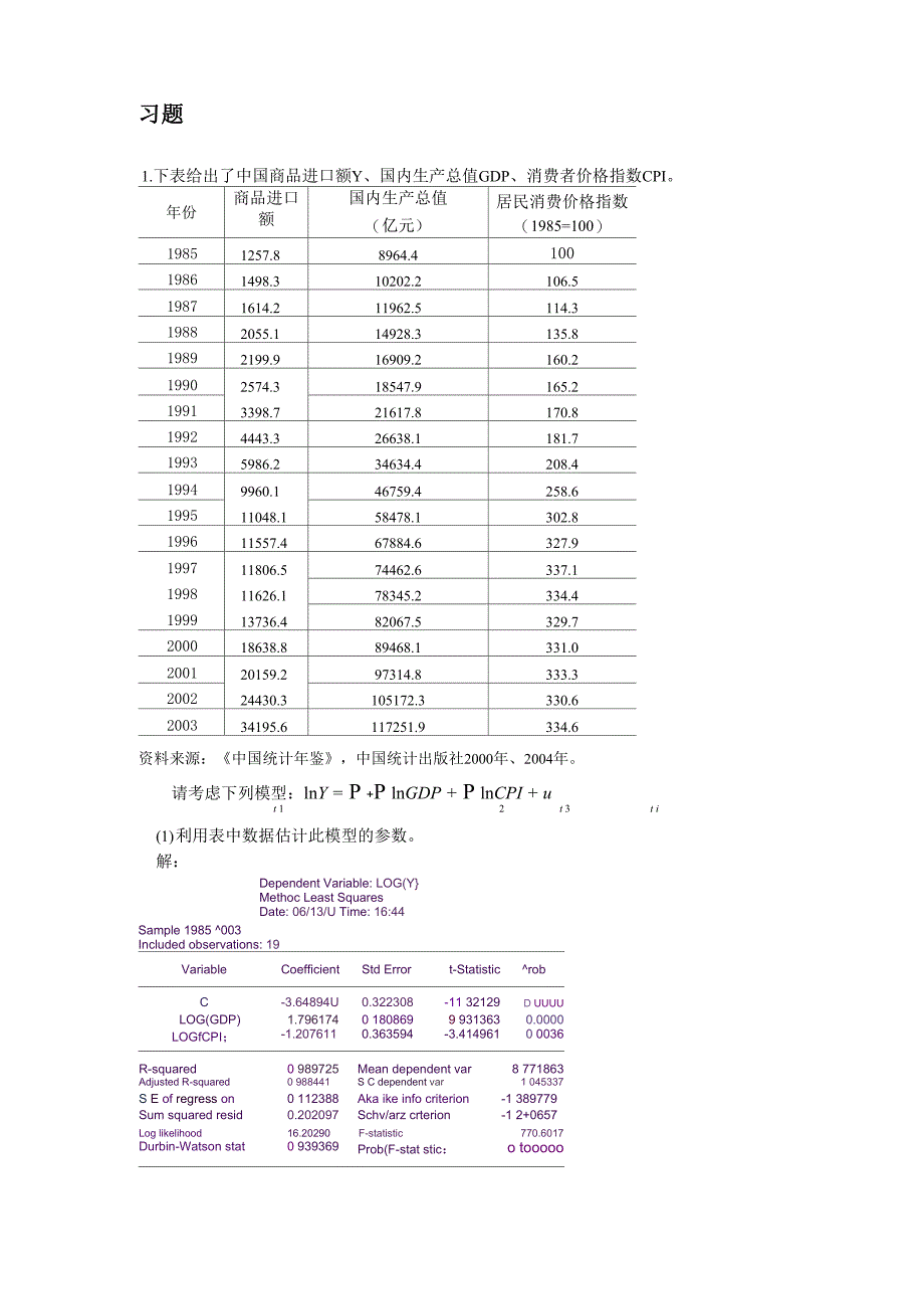 计量经济学实验五 多重共线性的检验与修正 完成版_第1页