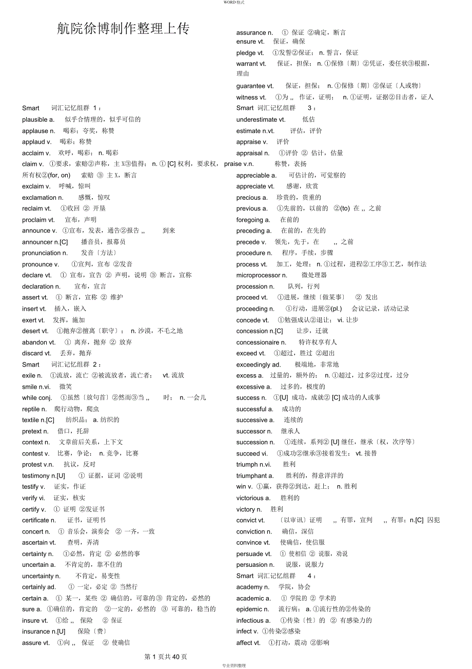 专业四级考试必背词汇_第1页