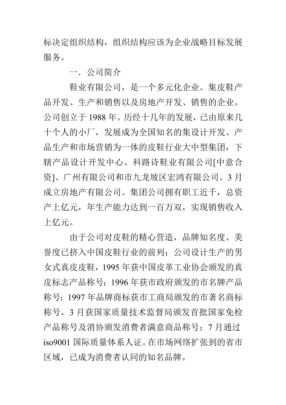 鞋生产企业战略目标和组织结构的调查报告_第2页