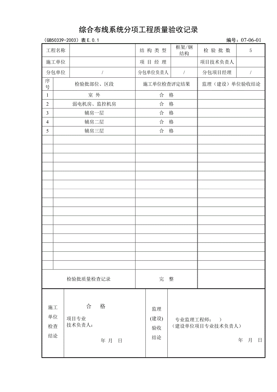 综合布线系统检验批质量验收记录;_第1页