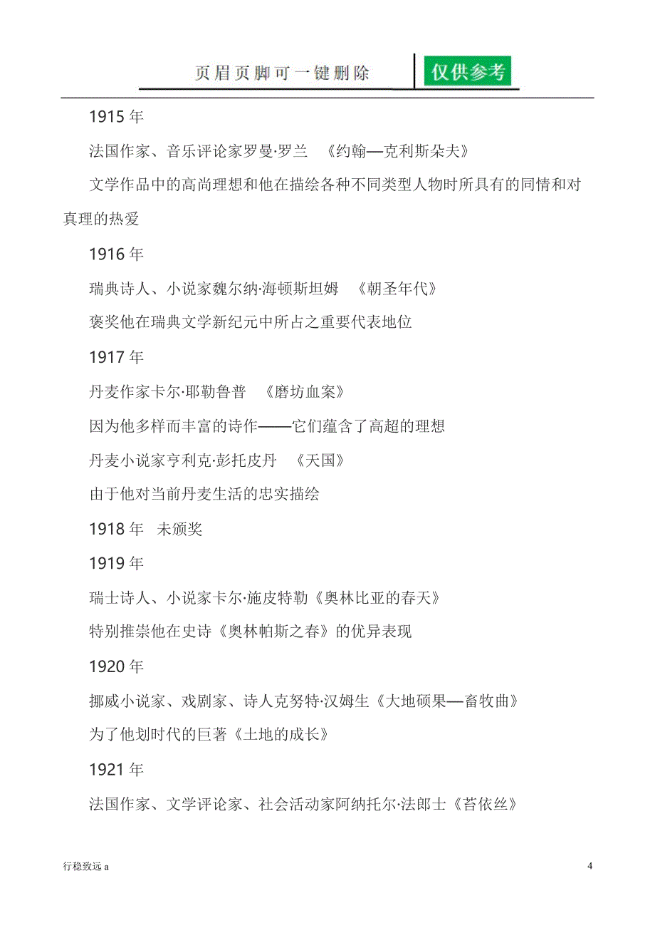 历诺贝尔文学奖得主及其颁奖词致远书屋_第4页