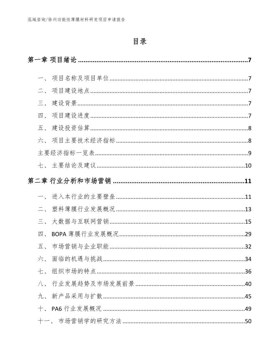 徐州功能性薄膜材料研发项目申请报告（模板范文）_第1页