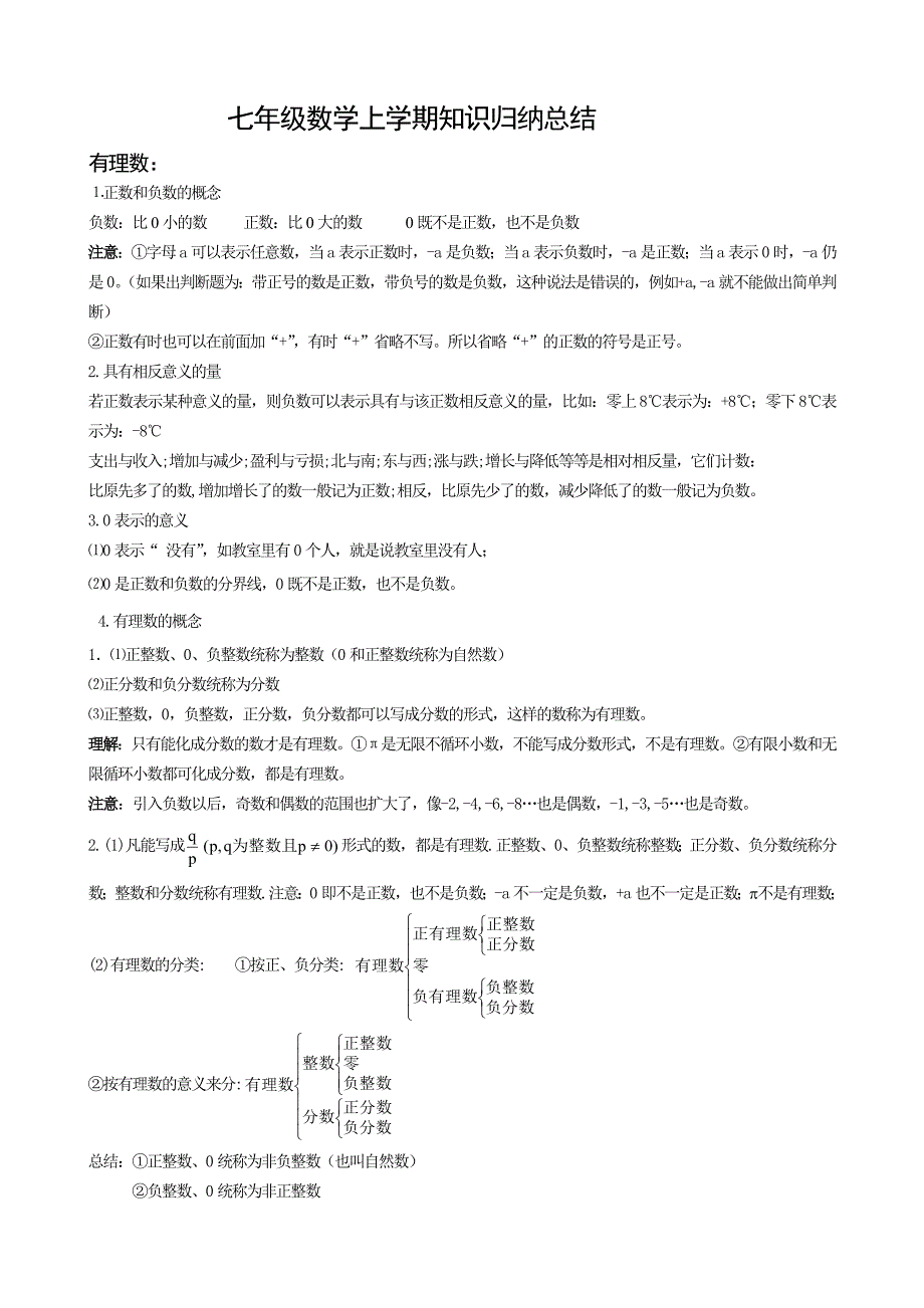 初中七年级数学上册知识点总结_第1页