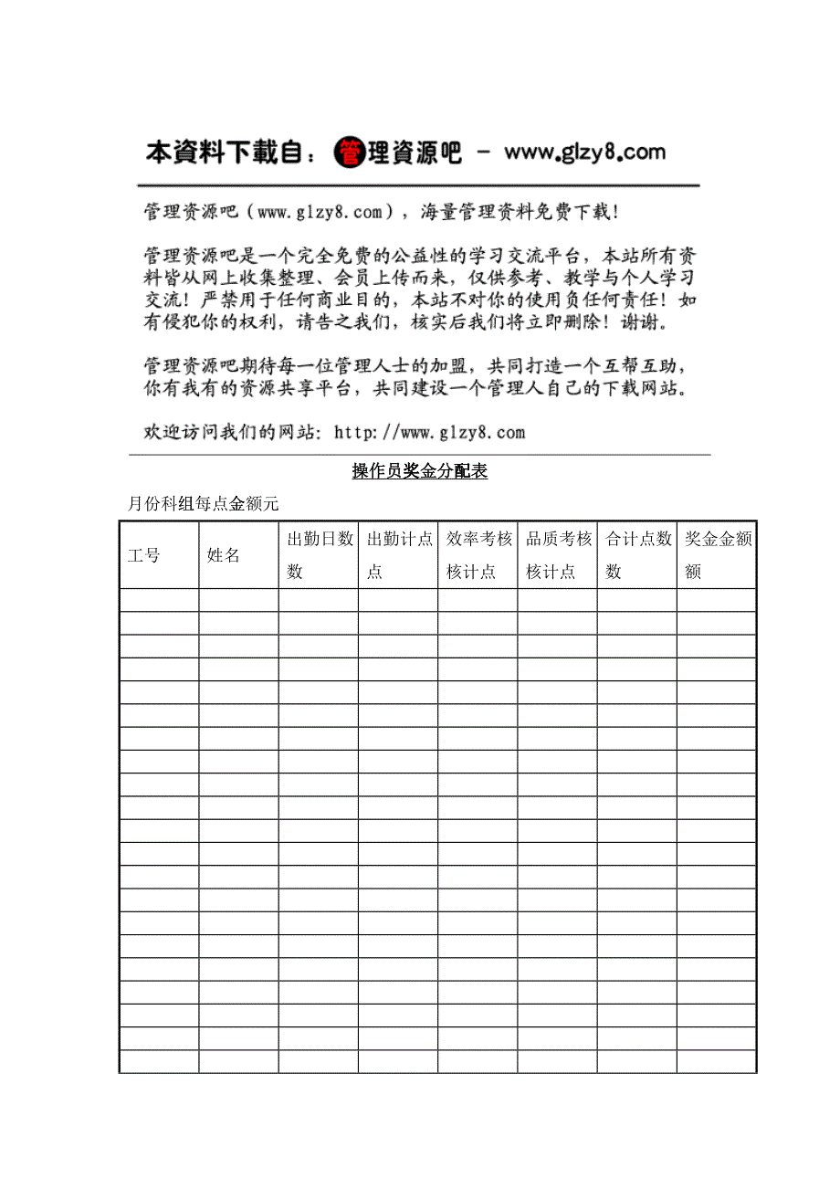 操作员奖金分配表_第1页