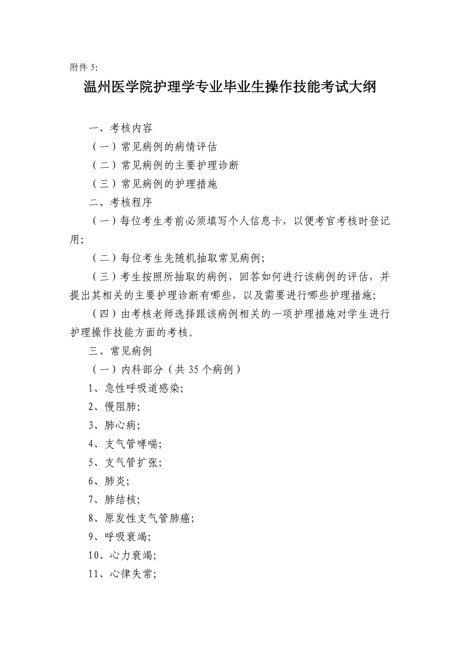 温州医学院护理学专业毕业生操作技能考试大纲.doc_第1页