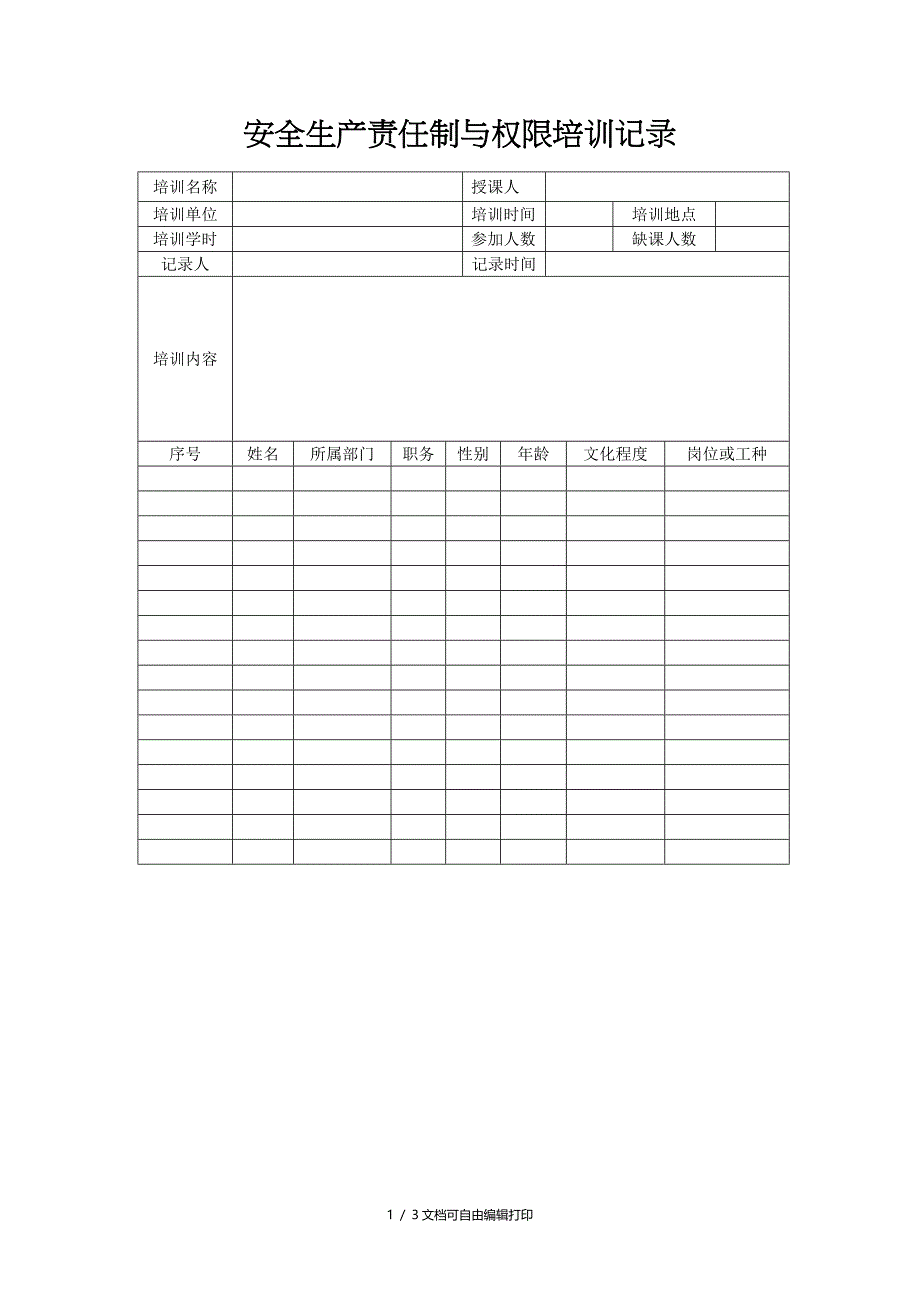 安全生产责任制与权限培训记录_第1页
