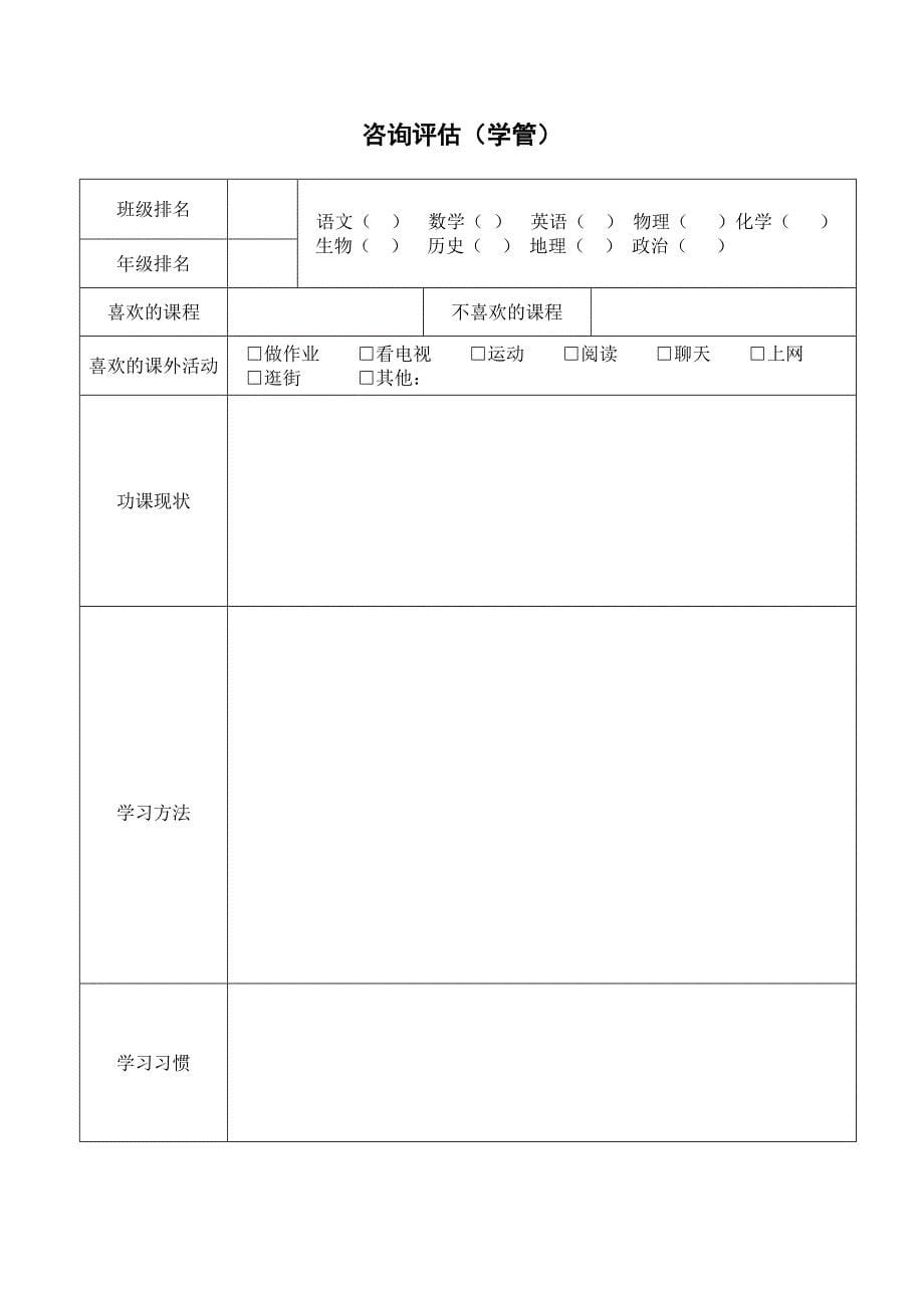 一对一个性化辅导方案模板最终表陈超凡_第5页