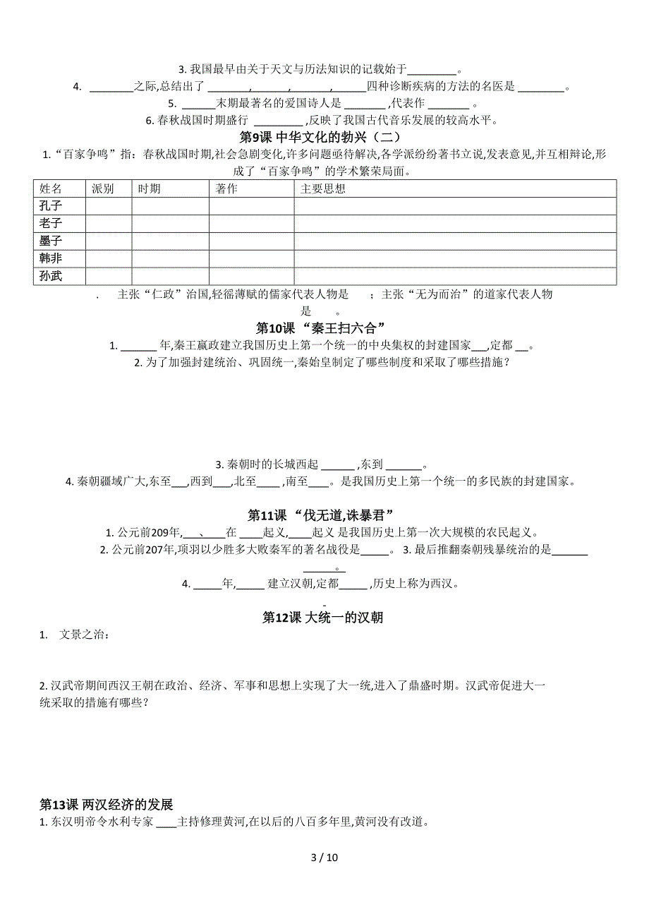 人教版七年级历史上册各知识点测试题考试试题及答案.doc_第3页