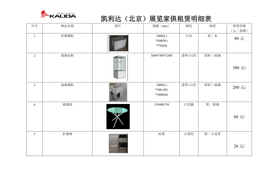 凯利达(北京)展览家俱租赁明细表.doc_第1页