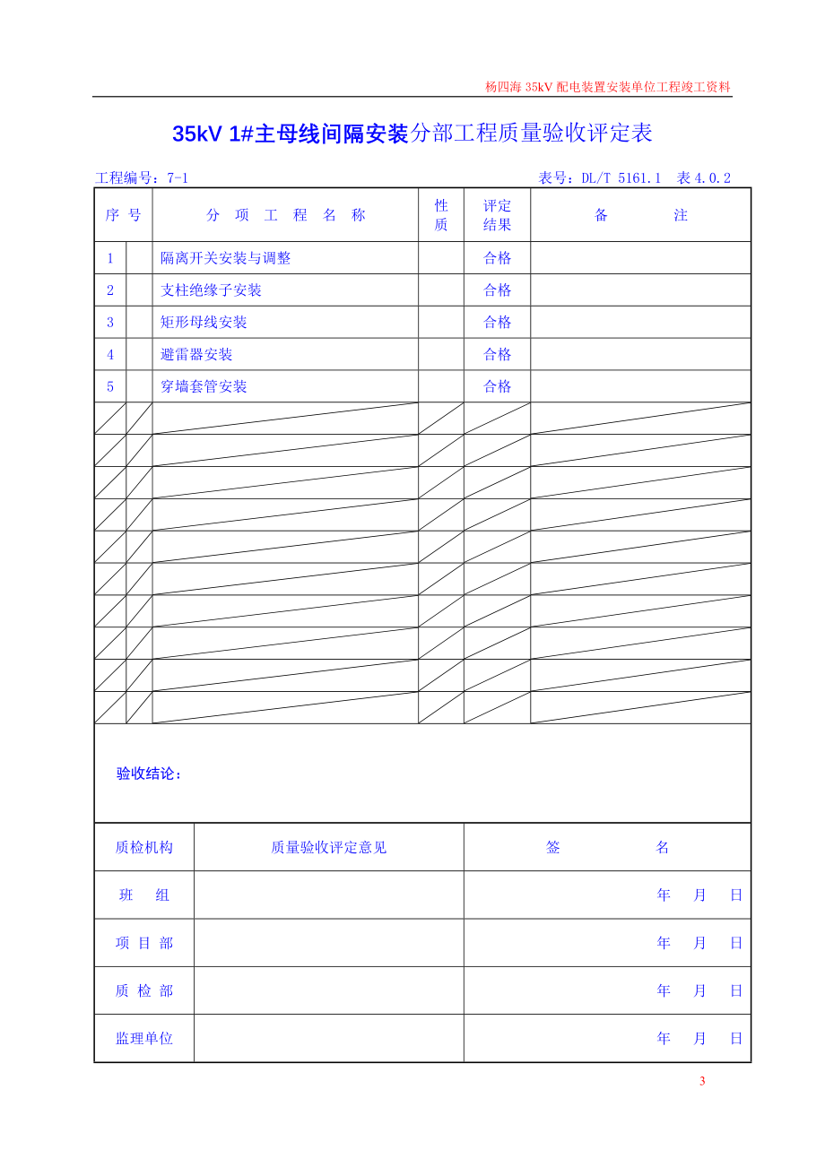 35KV配电装置安装单位工程质量验收评定表_第3页