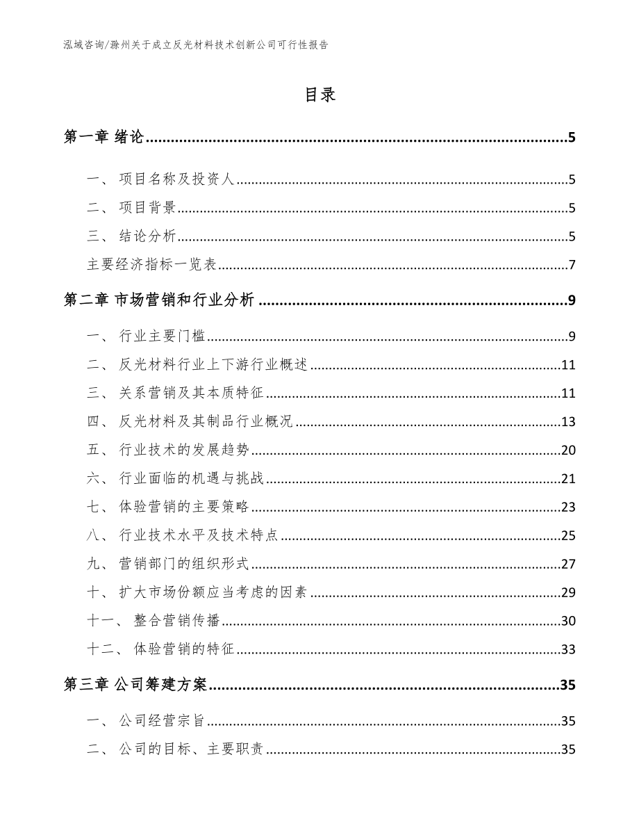 滁州关于成立反光材料技术创新公司可行性报告_模板范本_第1页