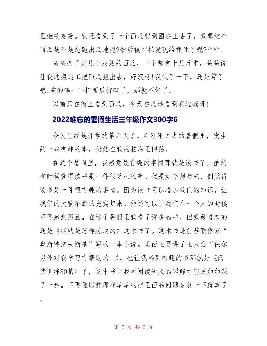 2022难忘的暑假生活三年级作文300字_第5页