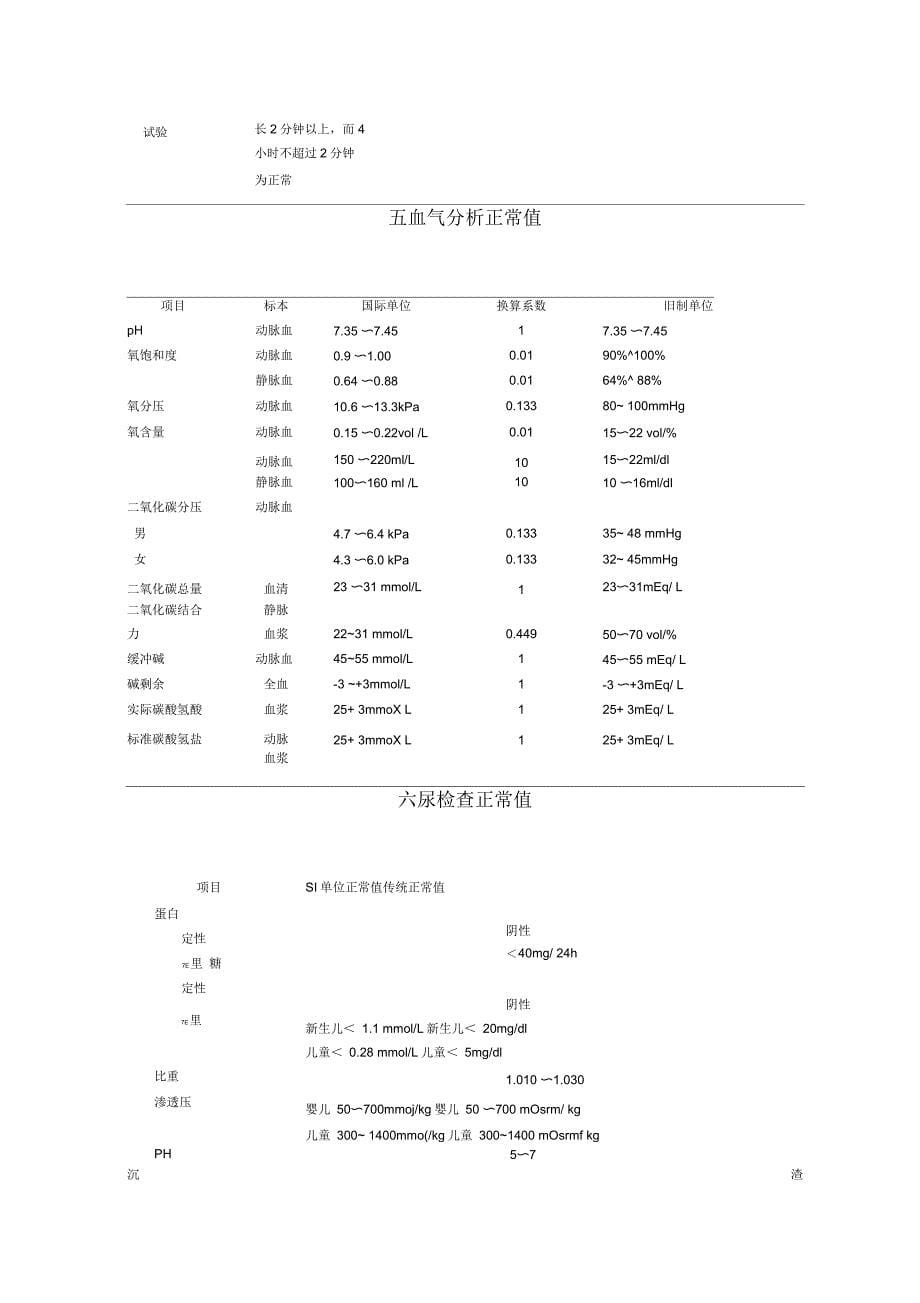 儿科常用实验室检查正常参考值_第5页