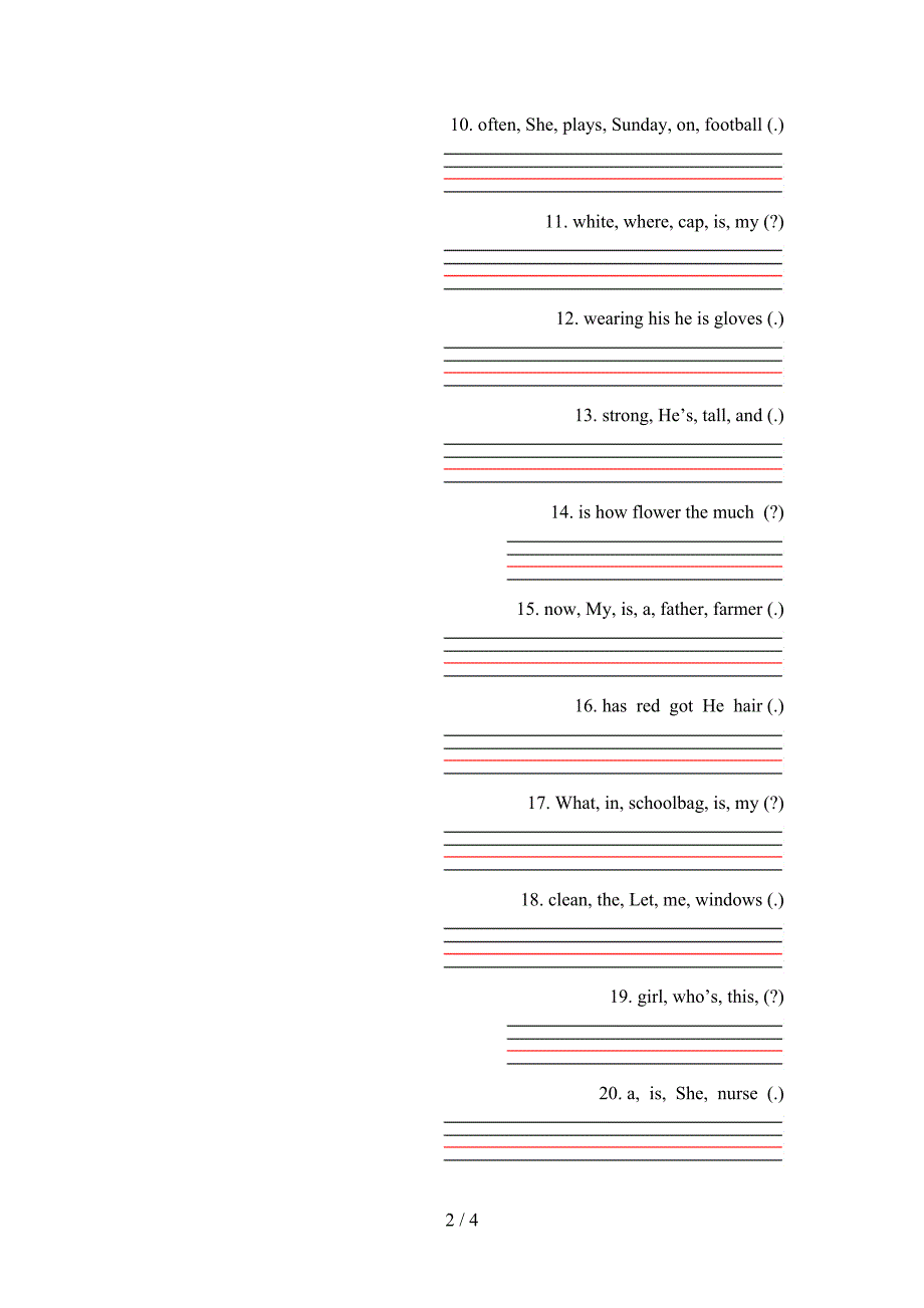 人教版四年级春季学期英语连词成句专项复习_第2页