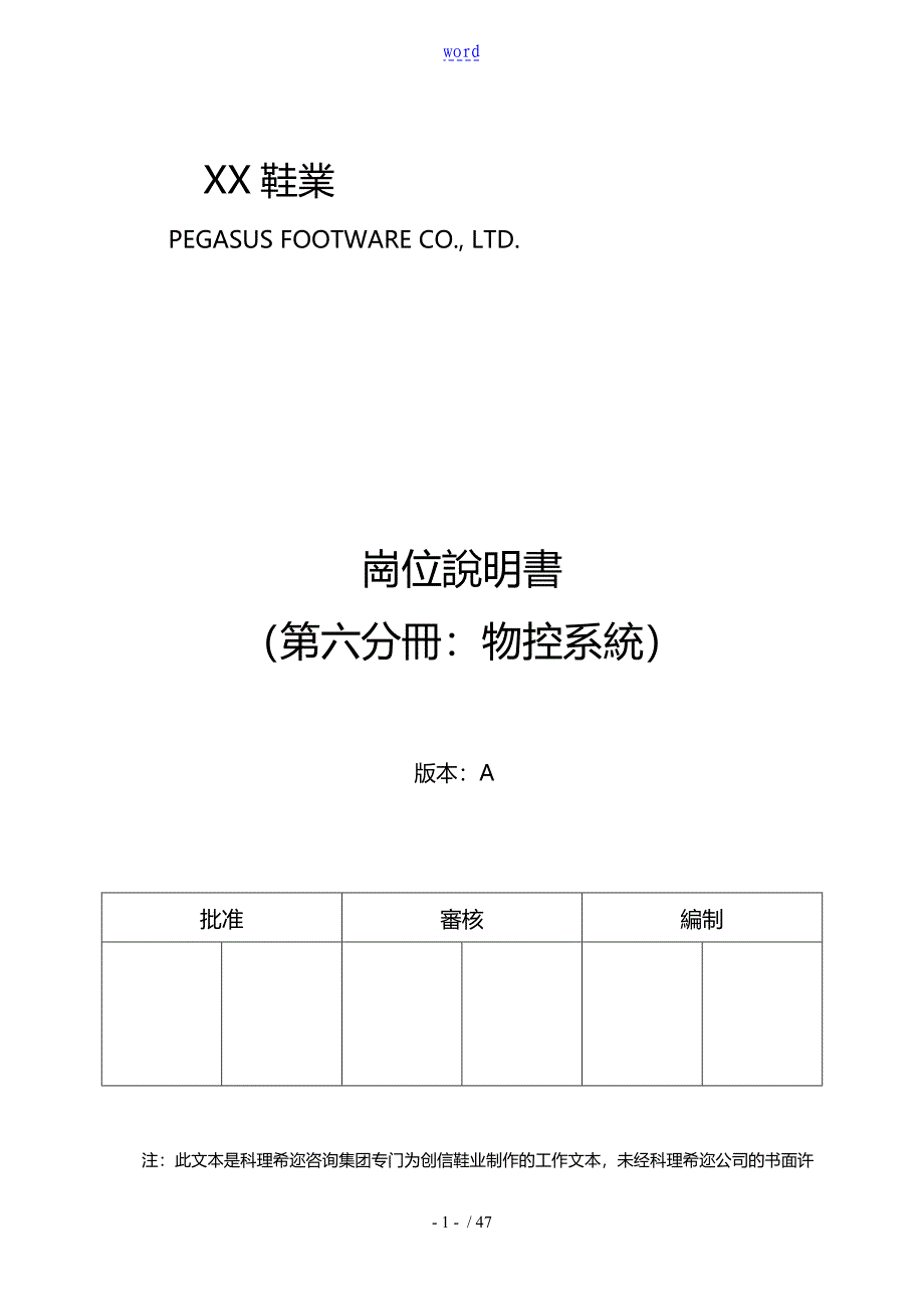 制鞋企业岗位说明书6物控_第1页