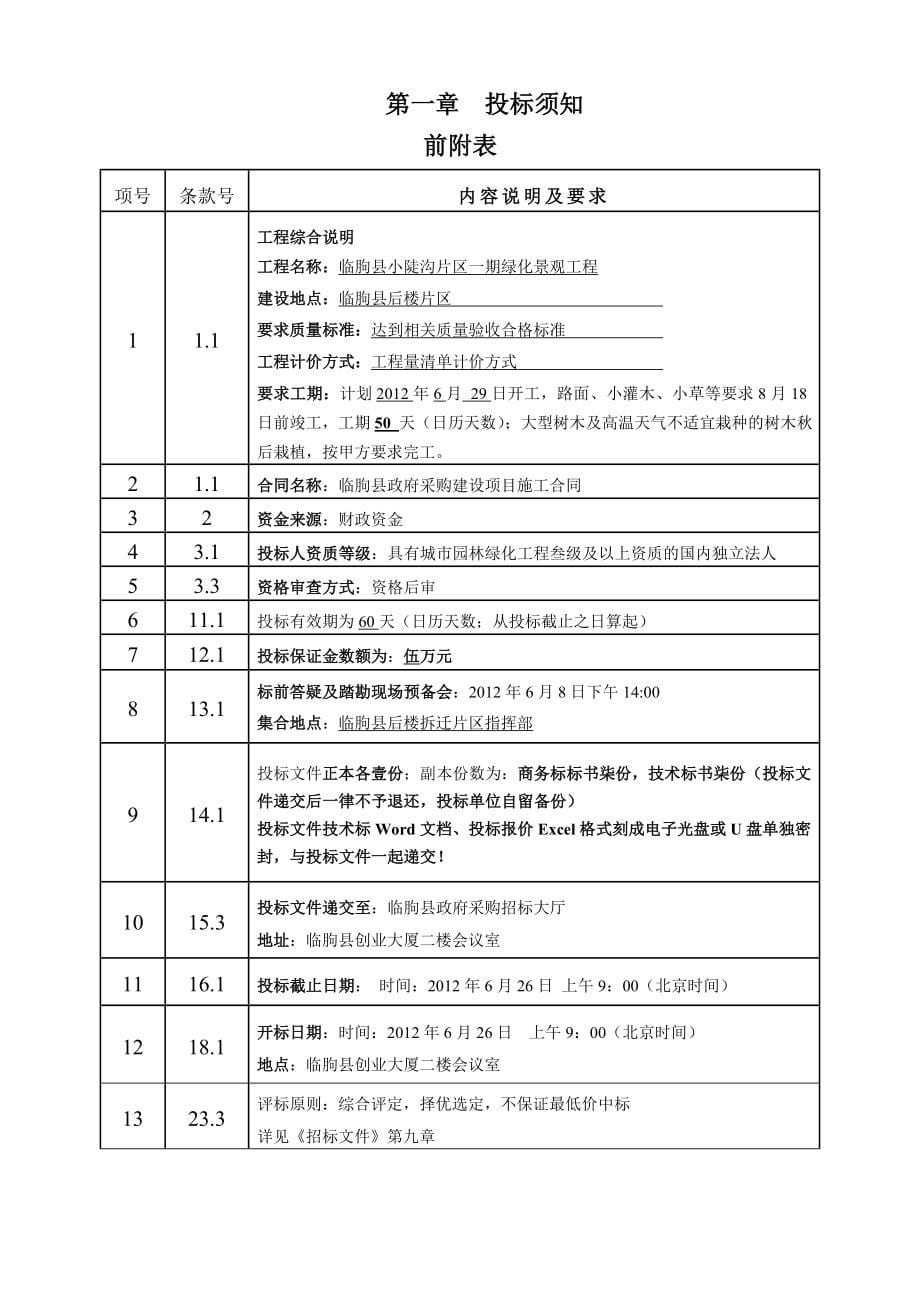 临朐县小陡沟片区一期绿化景观工程招标文件_第5页