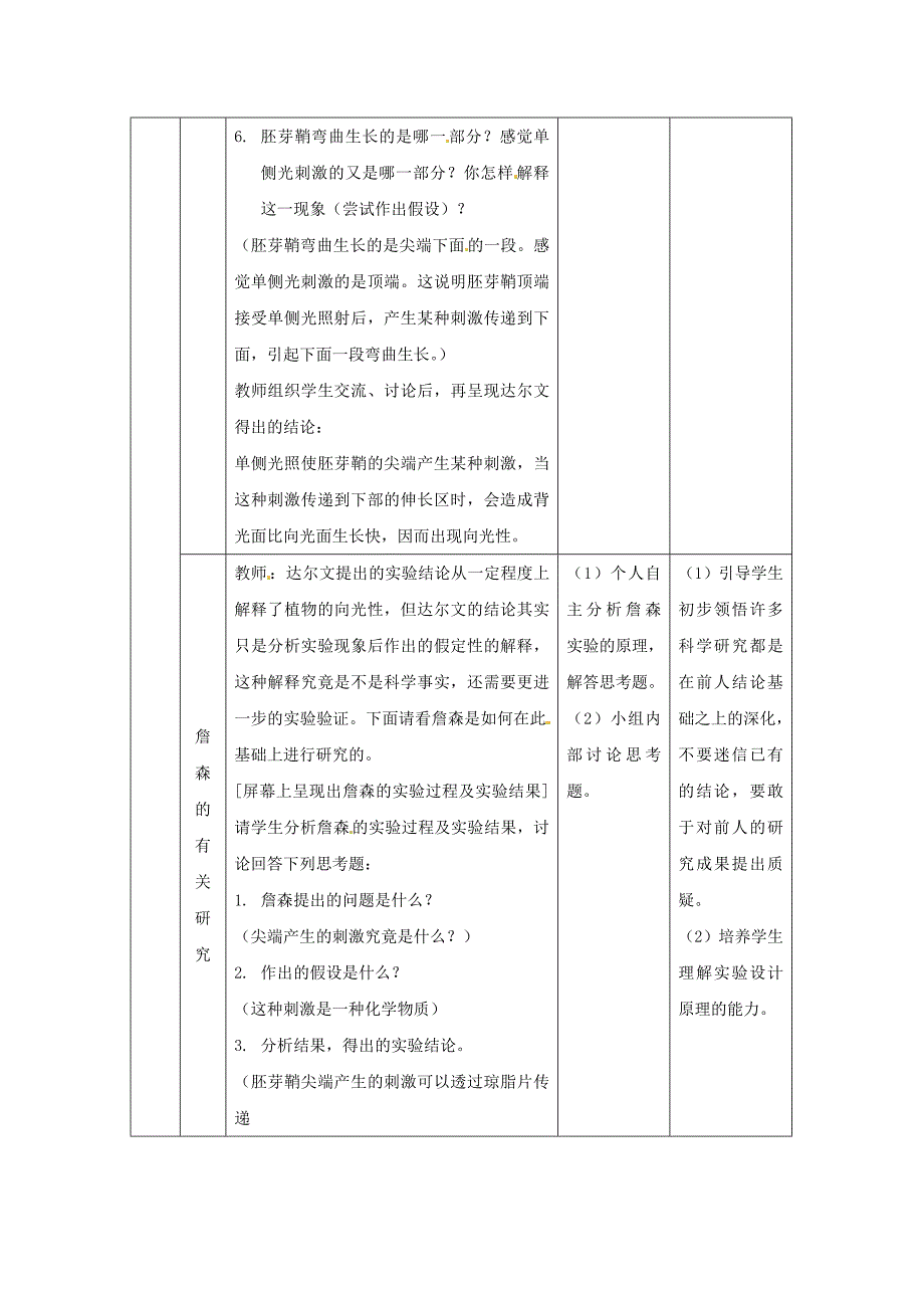 教师用书高中生物第3章第1节植物生长素发现过程新课教学过程1新人教版必修_第4页