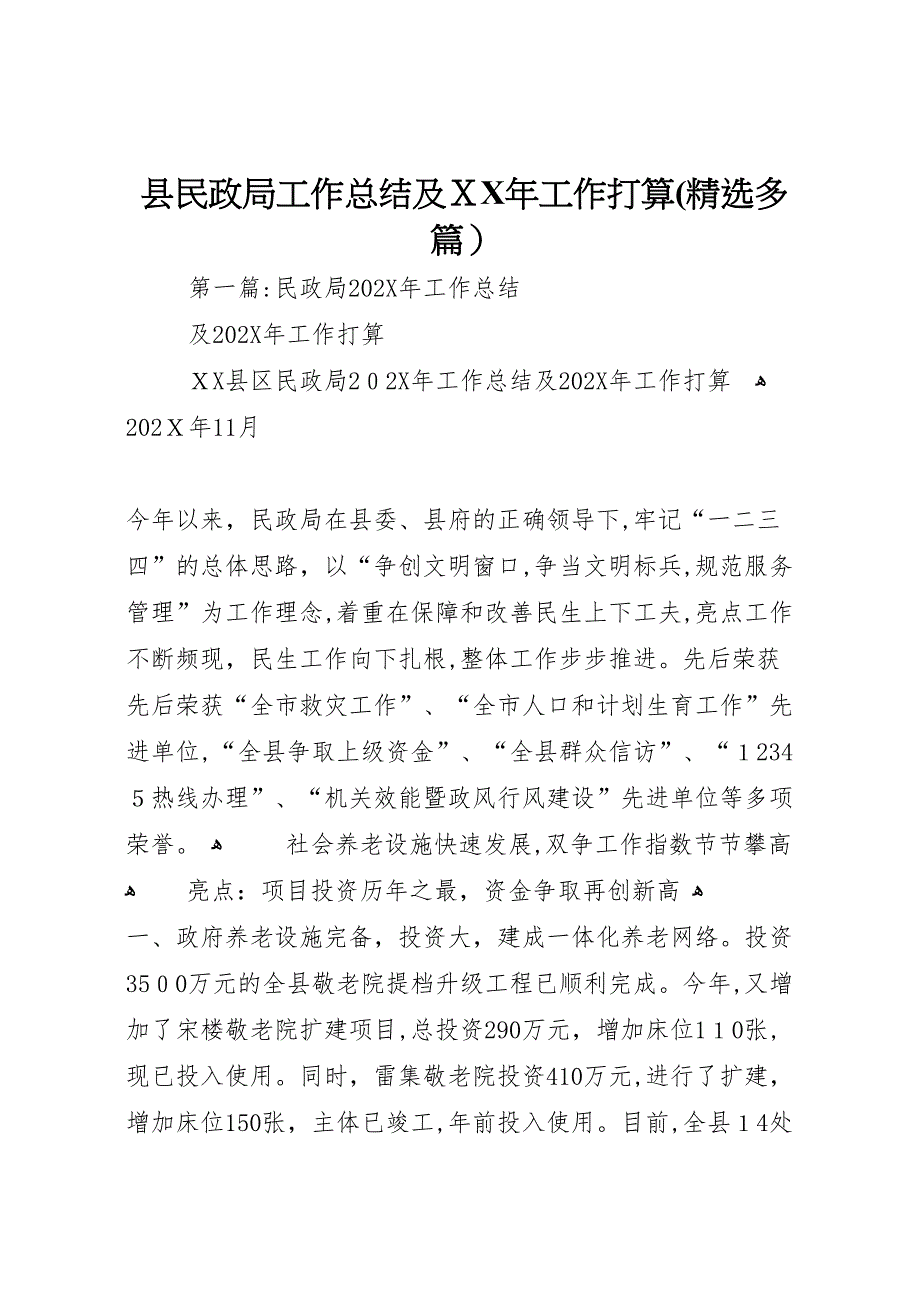 县民政局工作总结及年工作打算多篇_第1页