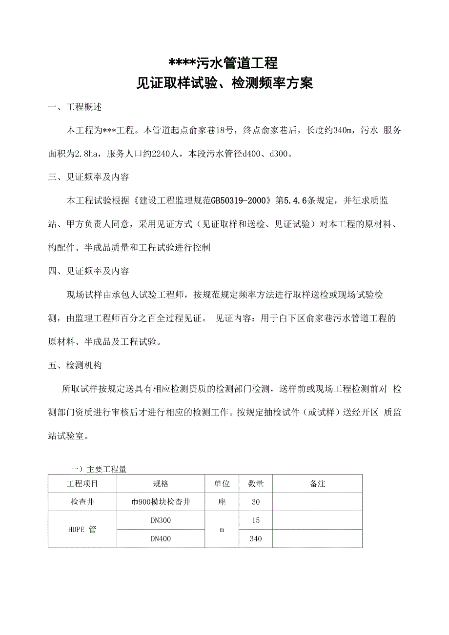 排水管道工程见证取样试验、检测频率方案_第1页