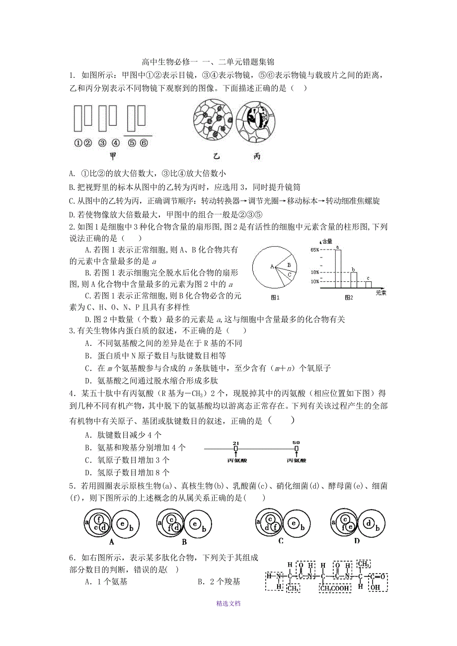 高中生物必修一-一、二单元错题集锦_第1页
