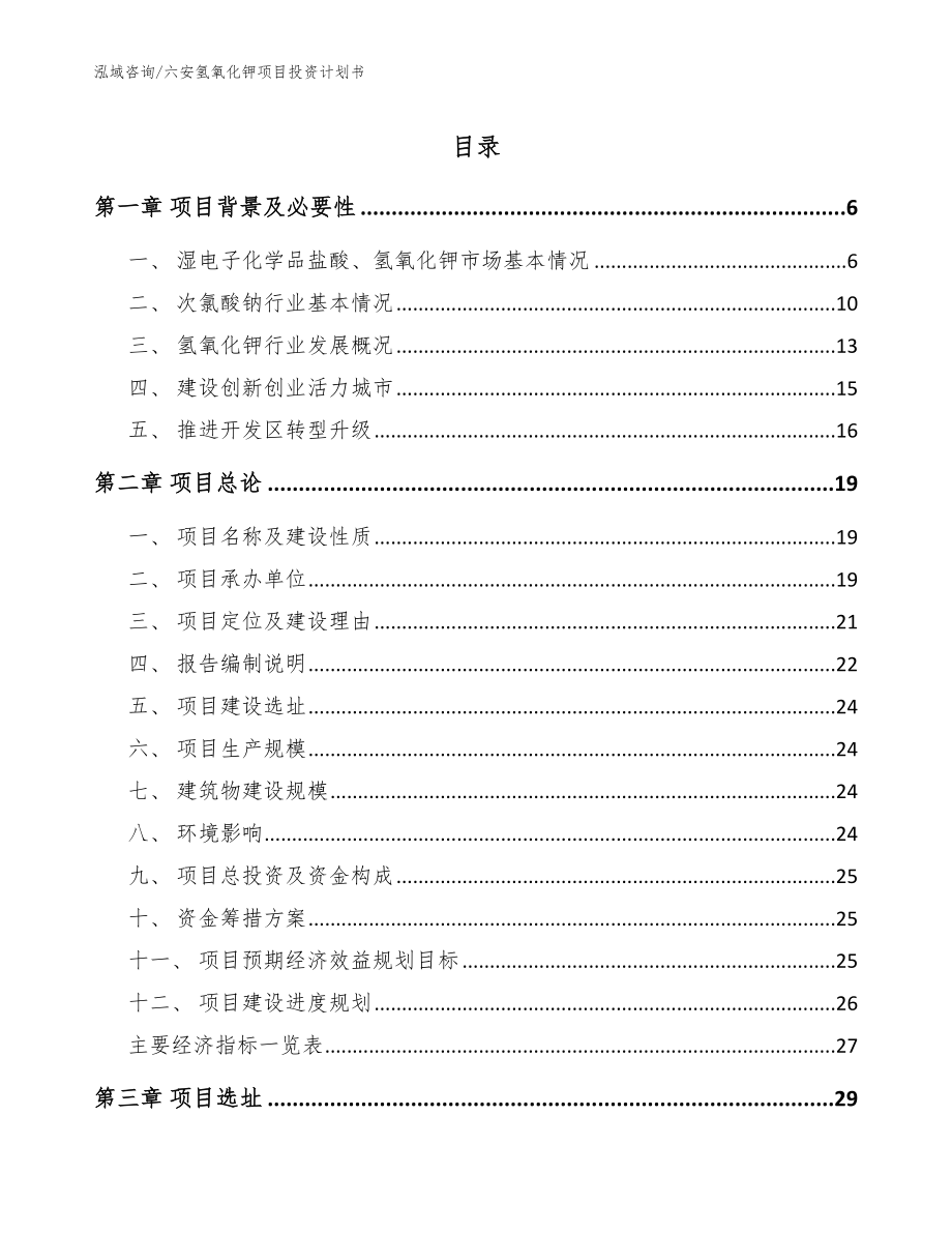 六安氢氧化钾项目投资计划书_参考模板_第1页