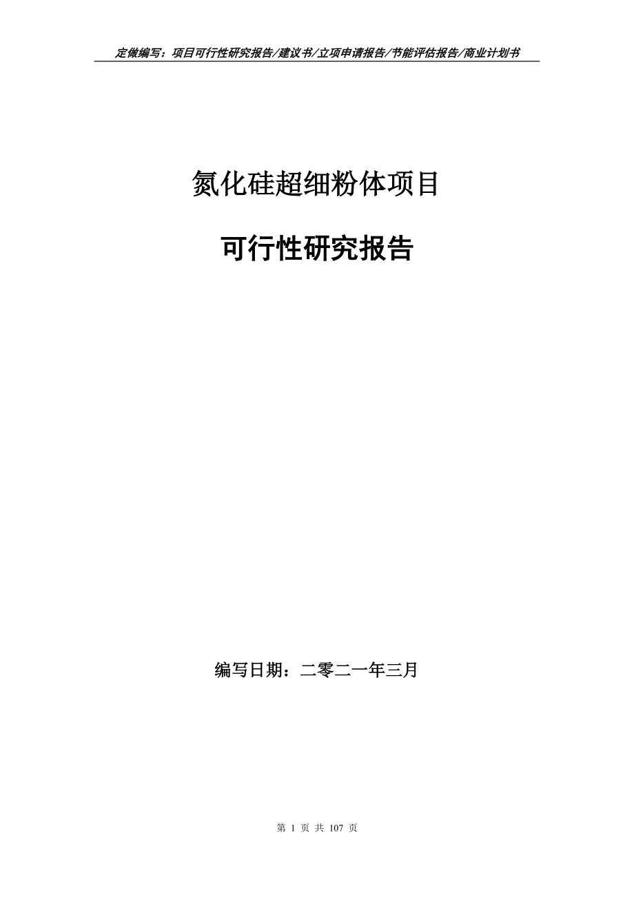 氮化硅超细粉体项目可行性研究报告写作范本_第1页