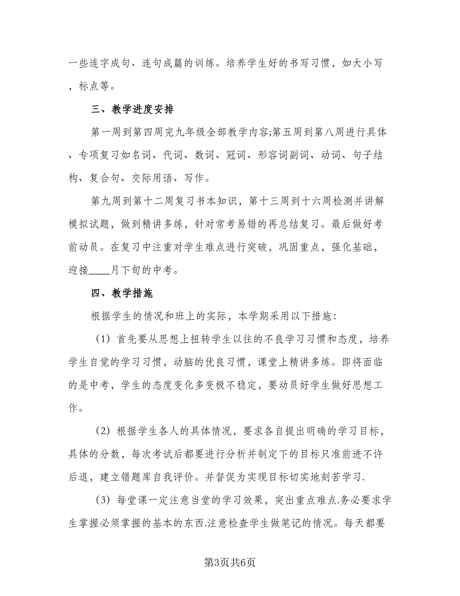 2023九年级英语教学工作计划参考范本（二篇）_第3页