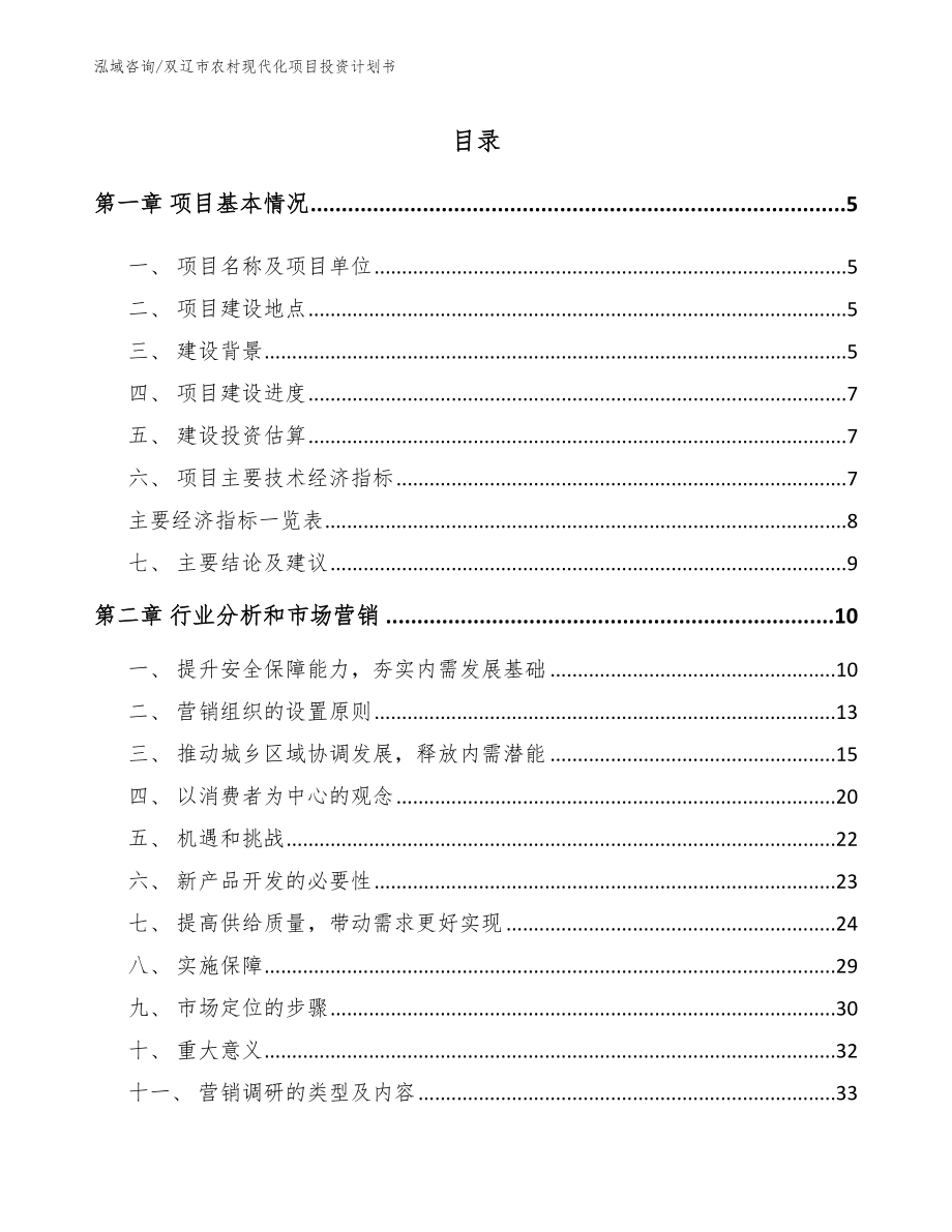 双辽市农村现代化项目投资计划书_第1页