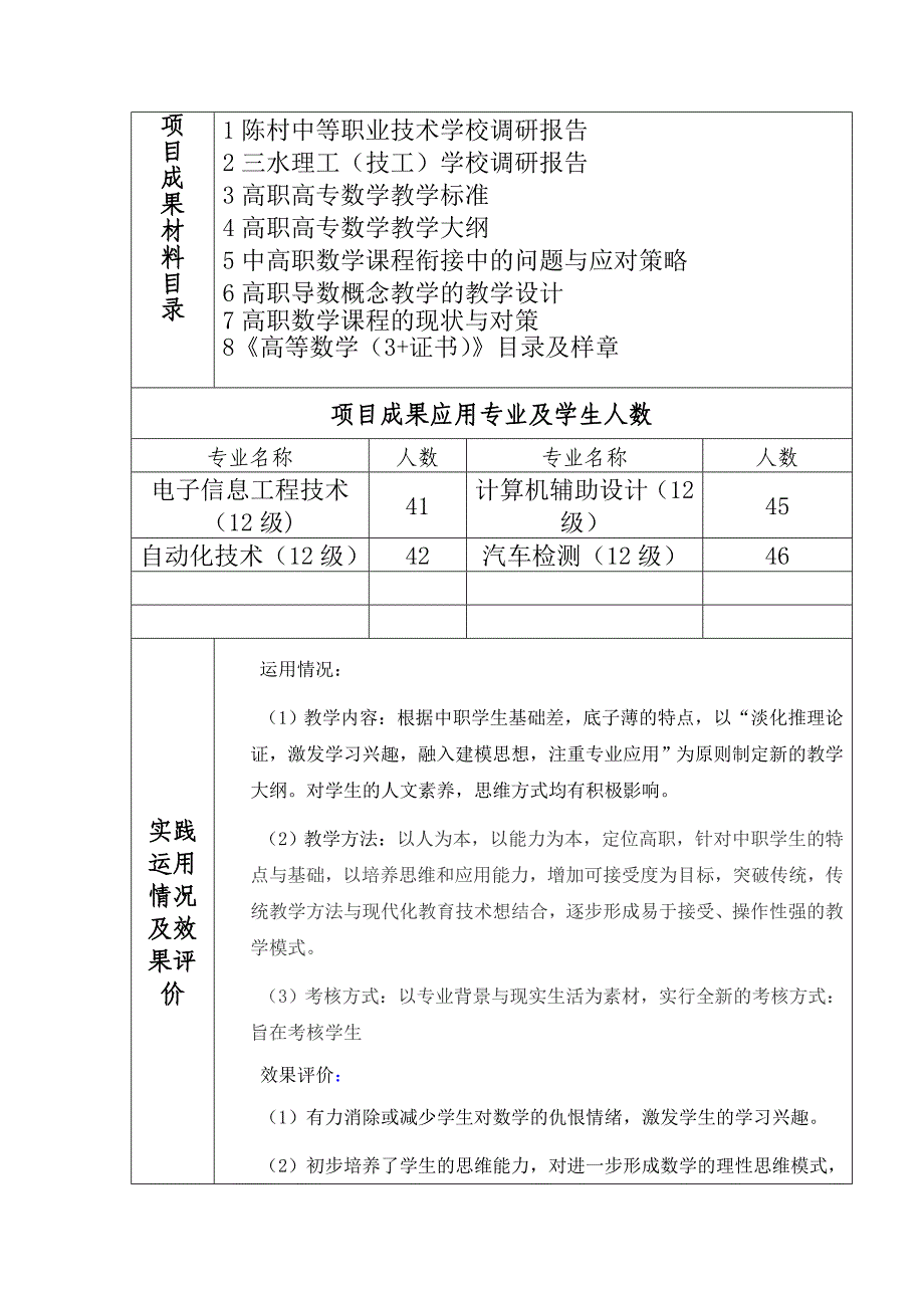 董文峰+中高职数学课程合理衔接及相关问题研究结题报告书_第4页