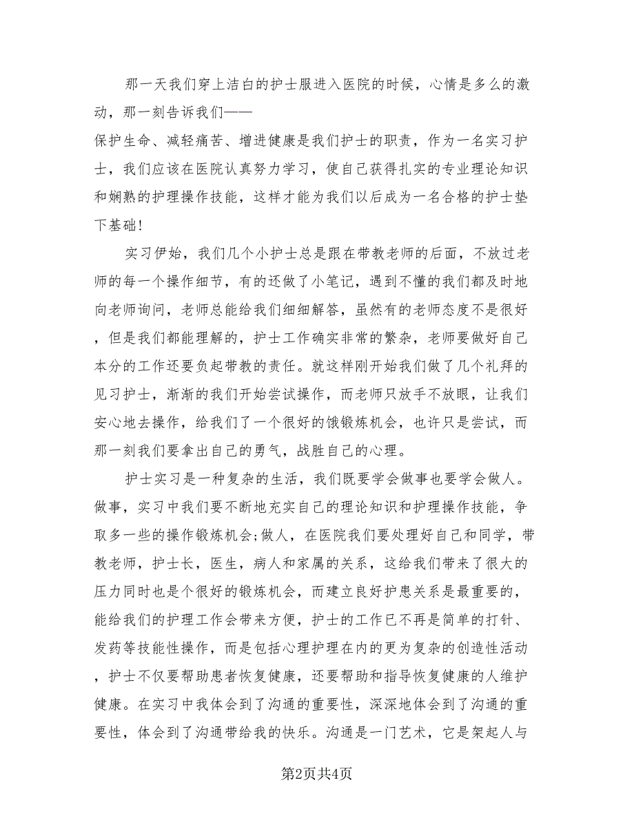 2023医院护士实习总结模板（2篇）.doc_第2页