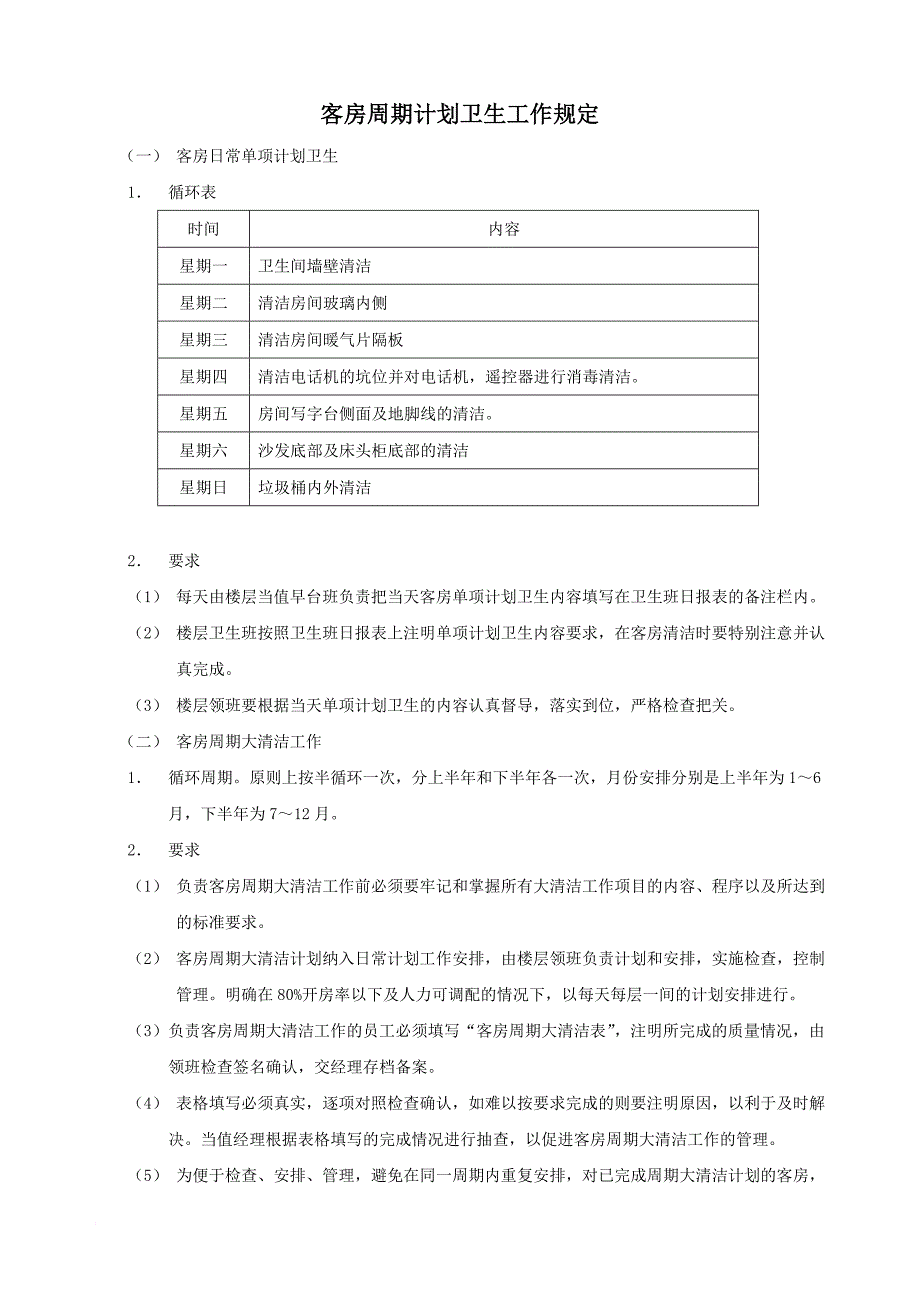 客房周期计划卫生工作规定_第1页