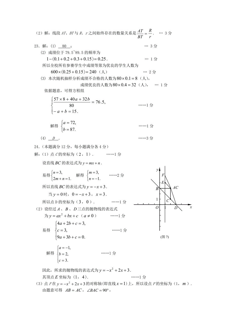 上海市宝山区2012年中考数学模拟试题答案_第3页