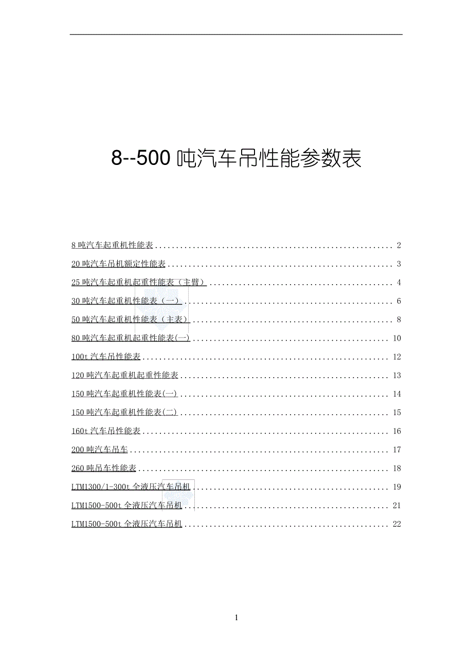 最全汽车吊性能参数表8-500吨_第1页