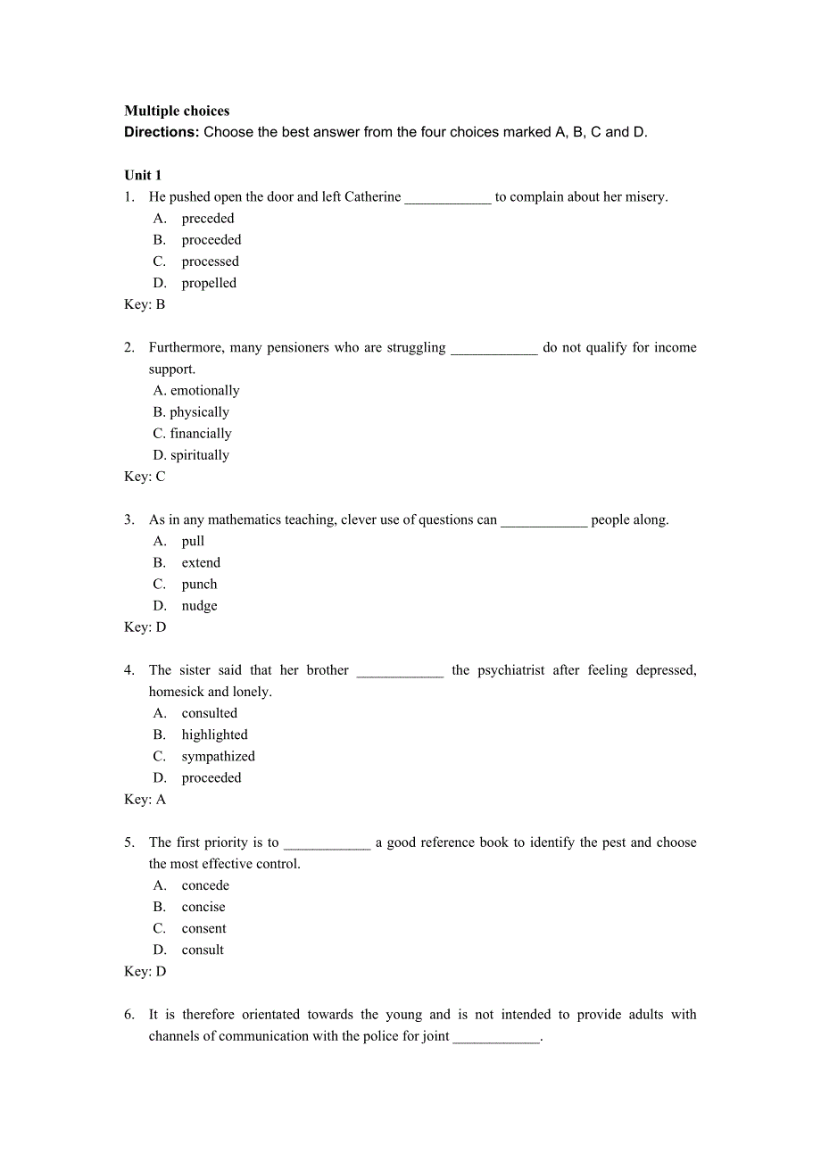 大学英语4单选题库-北京工商大学18页_第1页