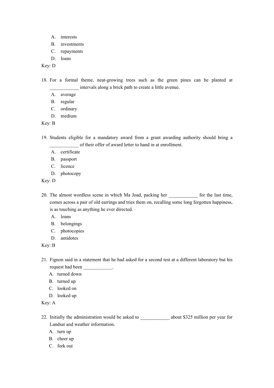 大学英语4单选题库-北京工商大学18页_第4页