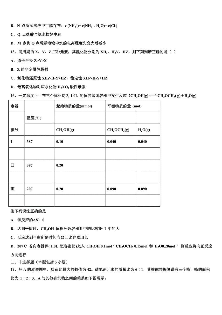 广东省惠州市实验中学2022-2023学年化学高三第一学期期中质量跟踪监视模拟试题（含解析）.doc_第5页