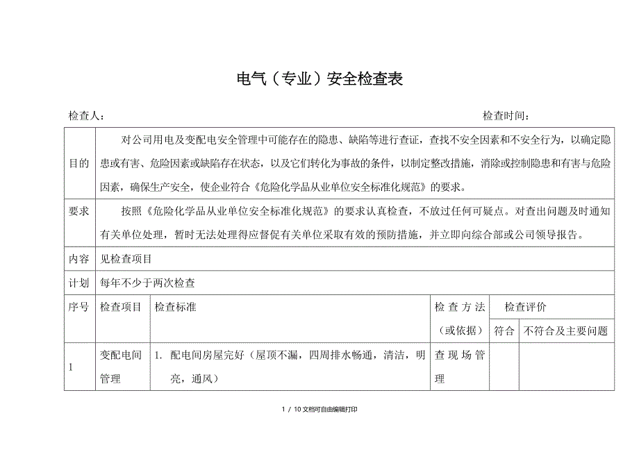 电气设备安全检查表_第1页