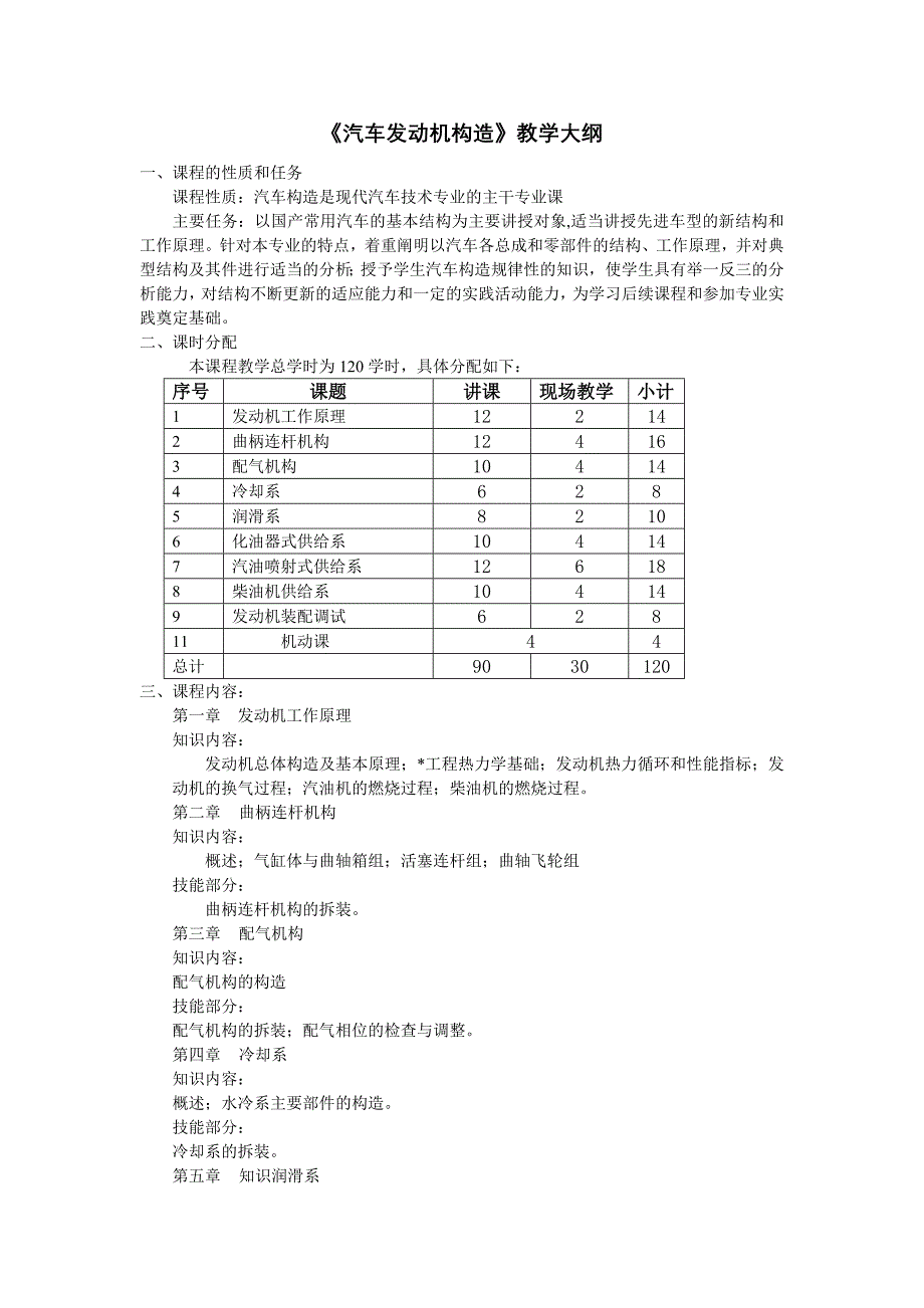 汽车发动机构造教学大纲.doc_第1页