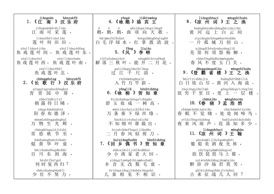 2013人教新课标小学生必背古诗75首(带拼音打印版)_第1页