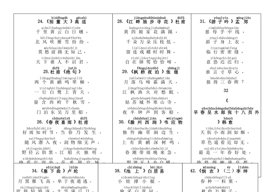 2013人教新课标小学生必背古诗75首(带拼音打印版)_第3页